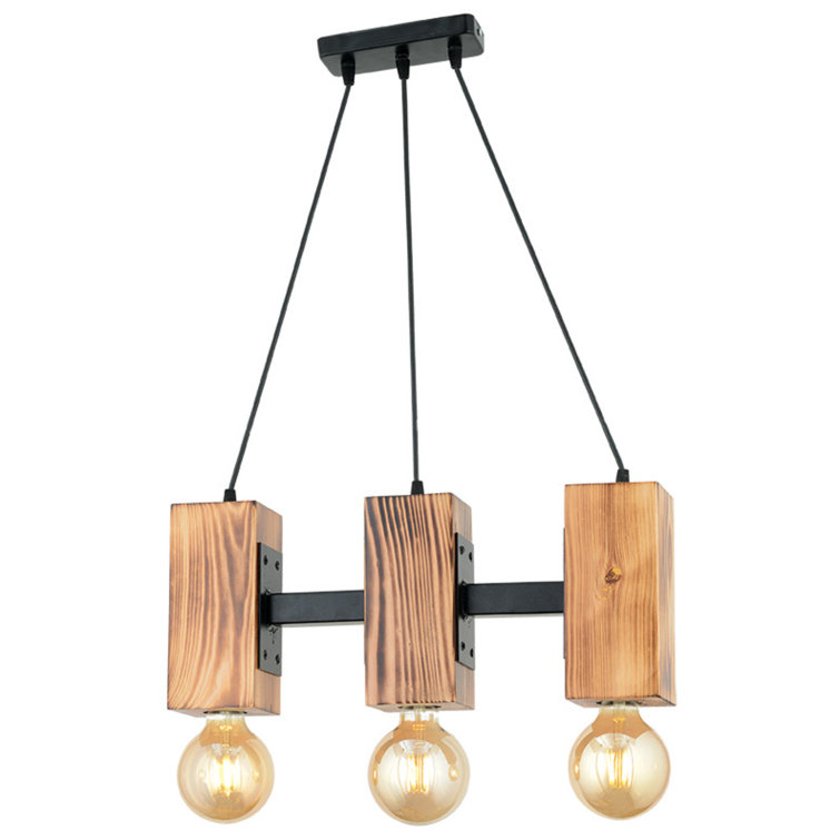 East Urban Home 3 Light Natural/Black Kitchen Island Pendant Wayfair